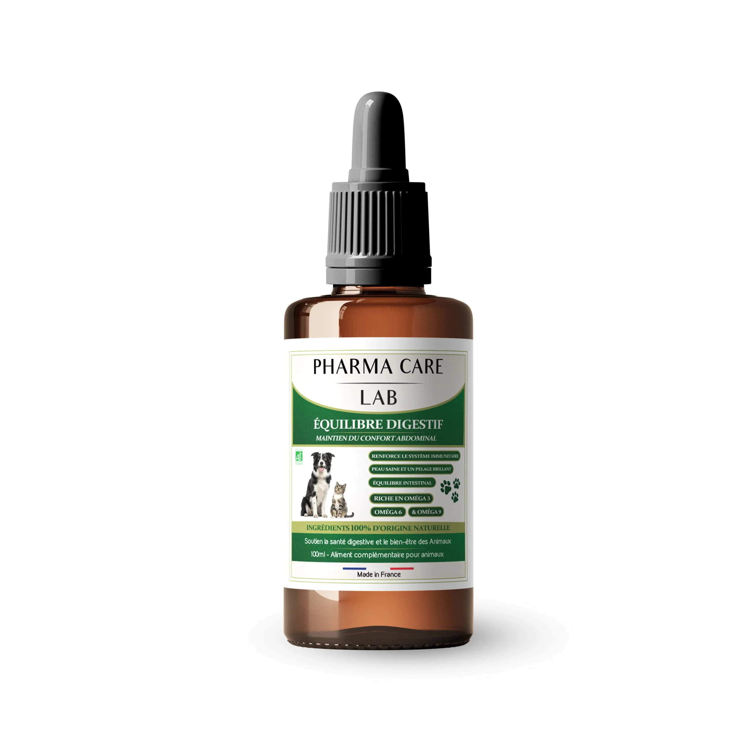Huile Équilibre Digestif pour Animaux – Maintien du Confort Abdominal